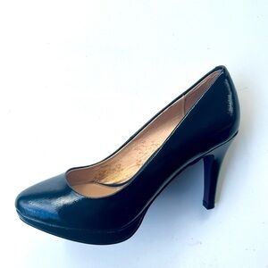 Like New Maud Frizon Dark Teal Metallic - Black Saffiano High Heel Pumps, 37, 7